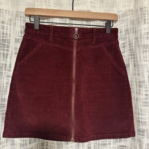 SO Burgundy Corduroy Zip-Front Mini Skirt